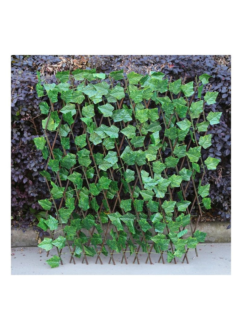 LINGWEI Wooden Expandable Wicker Garden Fence Trellis With Ivy Green Leafs Wicker For Garden Home Balcony Decoration (2 pcs) - Image 1