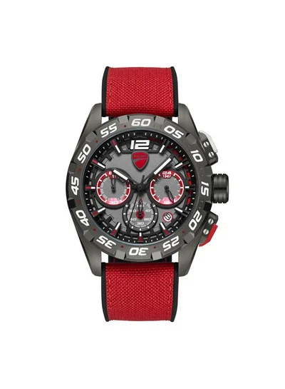 Ducati DT012 Gunmetal Red Dial Black Red Silicone-Nylon Strap Chronograph Watch for Men - 42mm