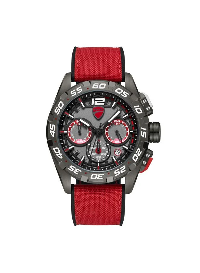 Ducati DT012 Gunmetal Red Dial Black Red Silicone-Nylon Strap Chronograph Watch for Men - 42mm