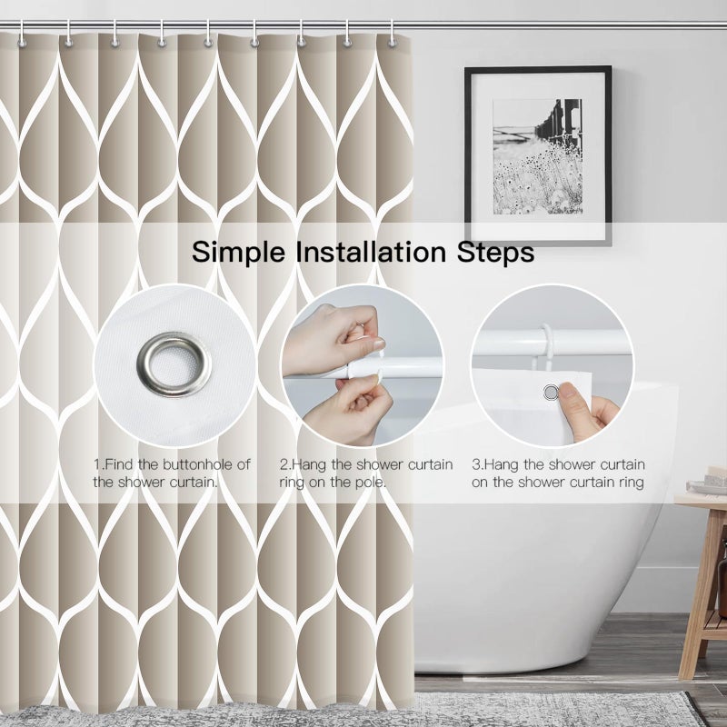 Gelbchu Cream 72 x 72 Inch Shower Curtain  Waterproof Design and Polyester  Quick-Drying  Heavy Duty Shower Curtains Set for Bathroom  Machine Washable with 12 Plastic Hooks - Image 3