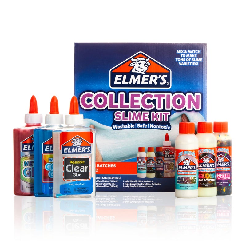 Elmer's Collection Slime Kit | Supplies Include Glow In The Dark Magical Liquid Slime Activator Metallic Magical Liquid Confetti Translucent Glue Metallic Glue Clear 6 Count - Image 1