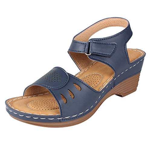 XE Looks Women's Navy Orthopedic Wedge Sandals | Adjustable Straps for Perfect Fit | Cushioned Footbed with Breathable Cut-Out Design | Durable Wedge Heel For Girls & Women - Image 1