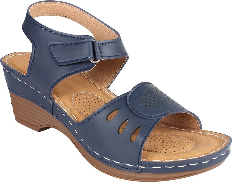 XE Looks Women's Navy Orthopedic Wedge Sandals | Adjustable Straps for Perfect Fit | Cushioned Footbed with Breathable Cut-Out Design | Durable Wedge Heel For Girls & Women - Image 5