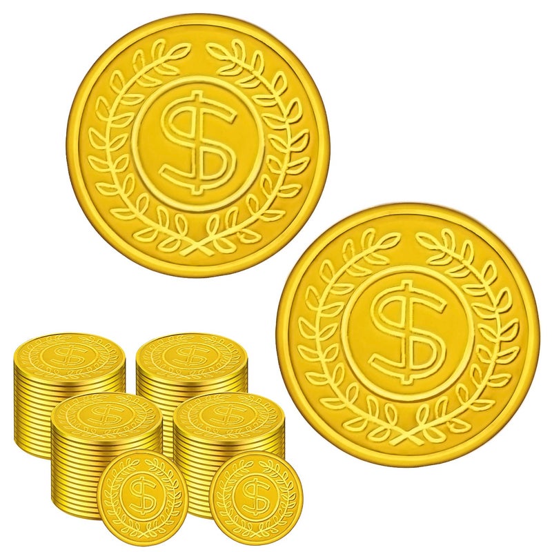SpinLaLa 100 Count Plastic Gold Coins Set Pirate Treasure Gold Play Coins for Party Theme Props Decorations Lucky Draw Games Treasure Hunt - Image 3