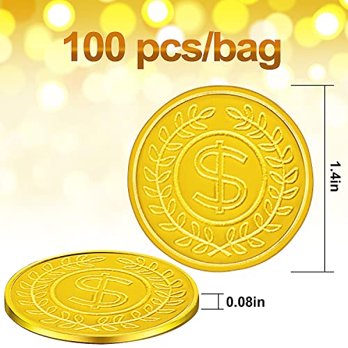 SpinLaLa 100 Count Plastic Gold Coins Set Pirate Treasure Gold Play Coins for Party Theme Props Decorations Lucky Draw Games Treasure Hunt - Image 5