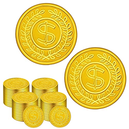 SpinLaLa 100 Count Plastic Gold Coins Set Pirate Treasure Gold Play Coins for Party Theme Props Decorations Lucky Draw Games Treasure Hunt - Image 1