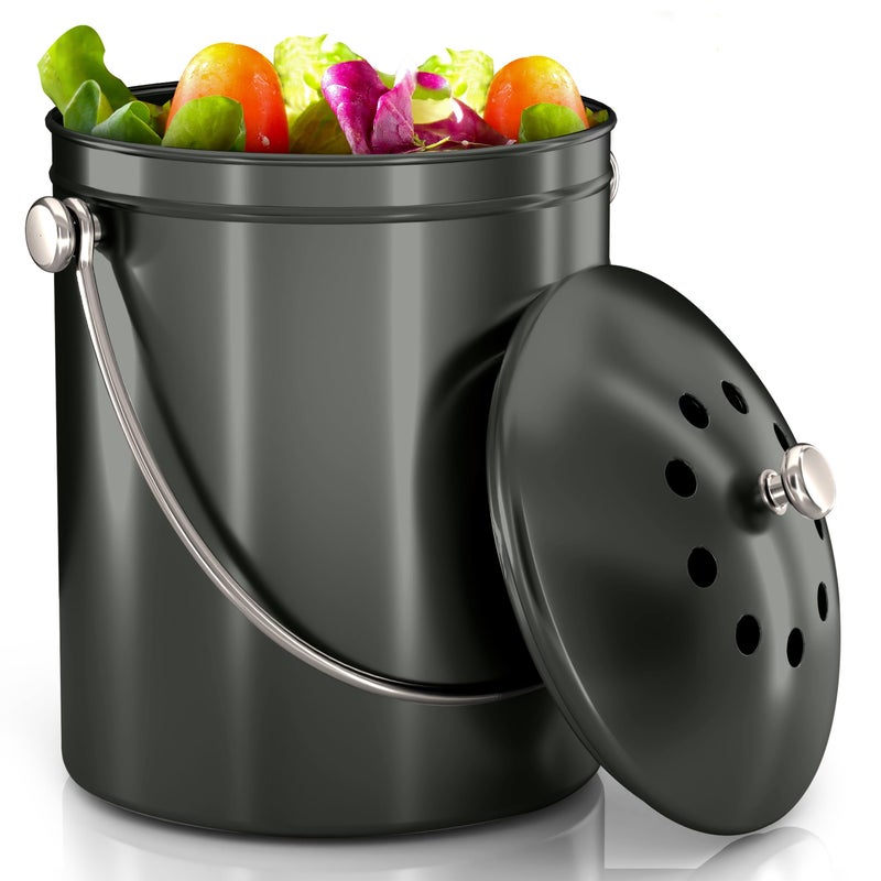 دلو سماد مطبخ يوتوبيا لسطح المطبخ سعة 13 جالون مع غطاء يتضمن 1 فلتر فحم احتياطي رمادي