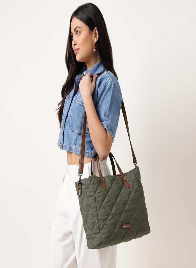 Fastrack Gridline Tote | Nylon Women’s Tote Bag | Diamond-Quilted Design with Dual Carry Options & Multiple Compartments - Image 2