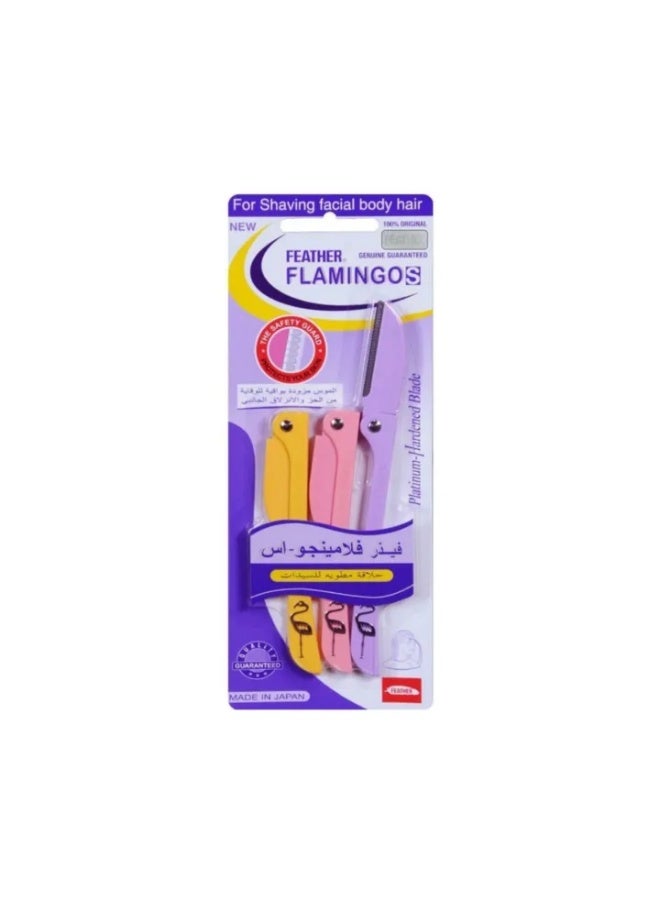 Feather-Flamingo Original 3 Pieces Ladies Razor For Facial And Body Hair Yellow/Pink/Purple 23g - Image 1