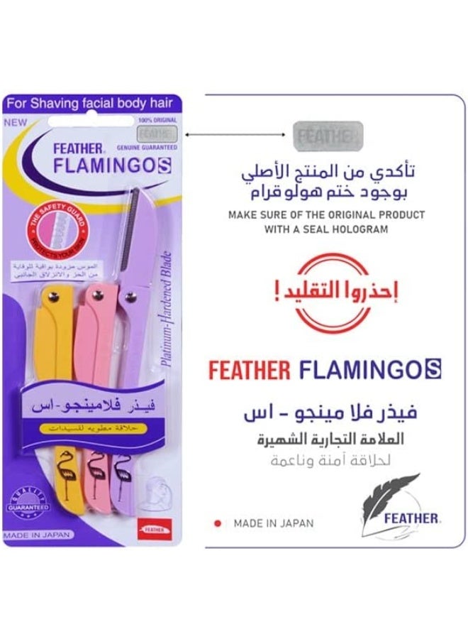 Feather-Flamingo Original 3 Pieces Ladies Razor For Facial And Body Hair Yellow/Pink/Purple 23g - Image 3