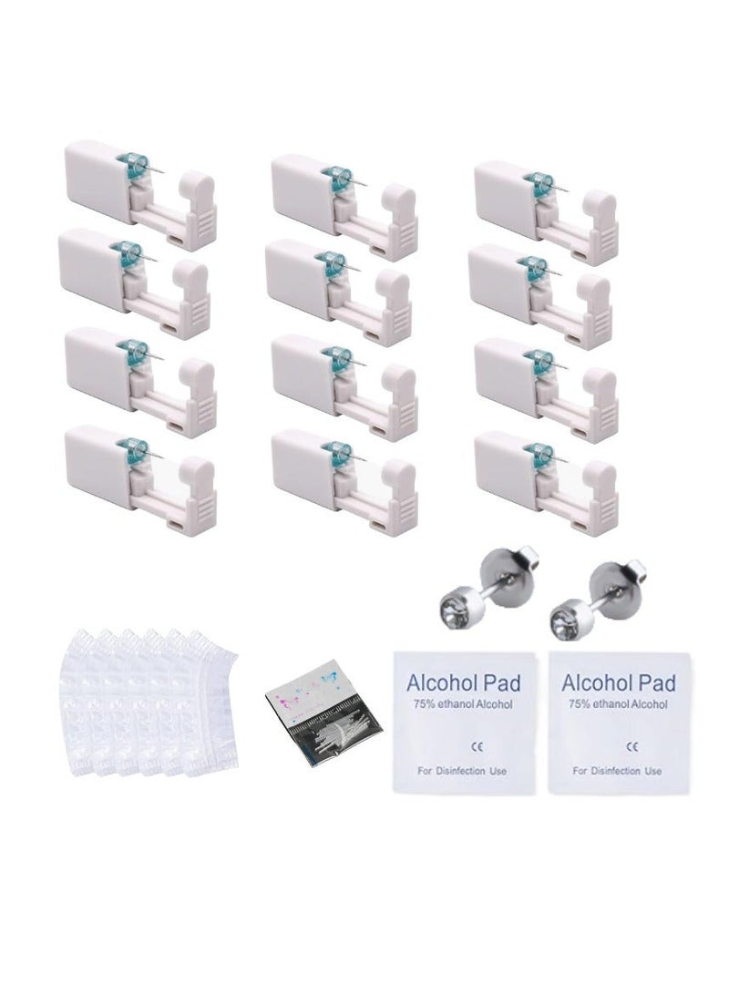 12 Pairs No Pain Ear Piercing Kit, Disposable Self Piercing Gun with 24Pcs Ear Studs & Cleaning Tools, Portable Nose Ear Piercer for Home Household Use, Safe Easy-to-Use Body Piercing Tools for Men Wo - Image 1