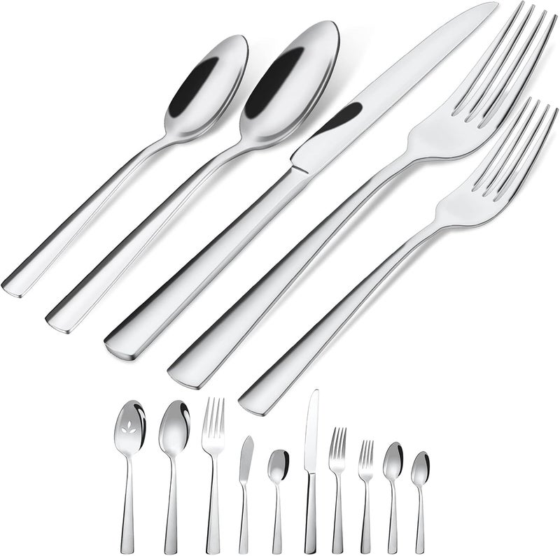 Brightown 45-Piece Flatware Sets, Silverware Set for 8, Durable Stainless Steel Tableware in Ergonomic Design Size and Weight, Kitchen Utensils Set with Steak Knives, Rust-proof, Dishwasher Safe - Image 1