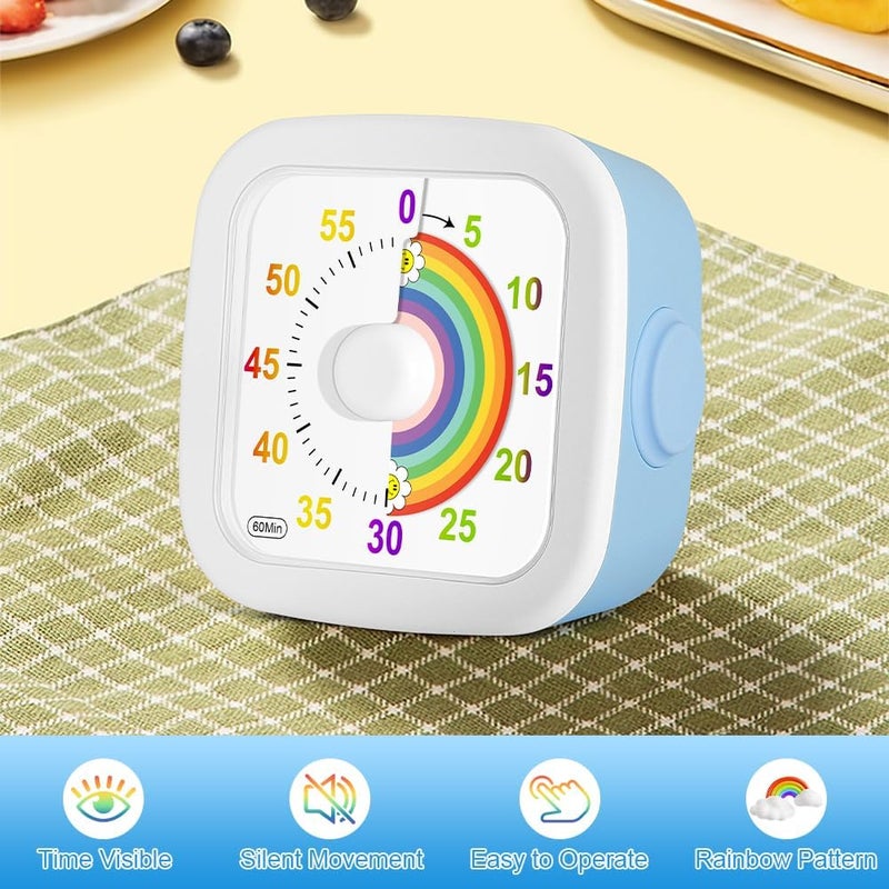 hotut 60 Minute Visual Timer for Kids, Kids Timer, Silent Countdown Timer with Rainbow Pattern, Pomodoro Timer, Non-Ticking, Ideal for Children & Adults - Image 5
