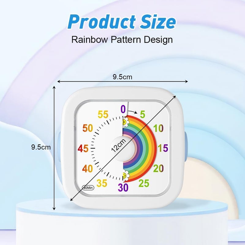 hotut 60 Minute Visual Timer for Kids, Kids Timer, Silent Countdown Timer with Rainbow Pattern, Pomodoro Timer, Non-Ticking, Ideal for Children & Adults - Image 2