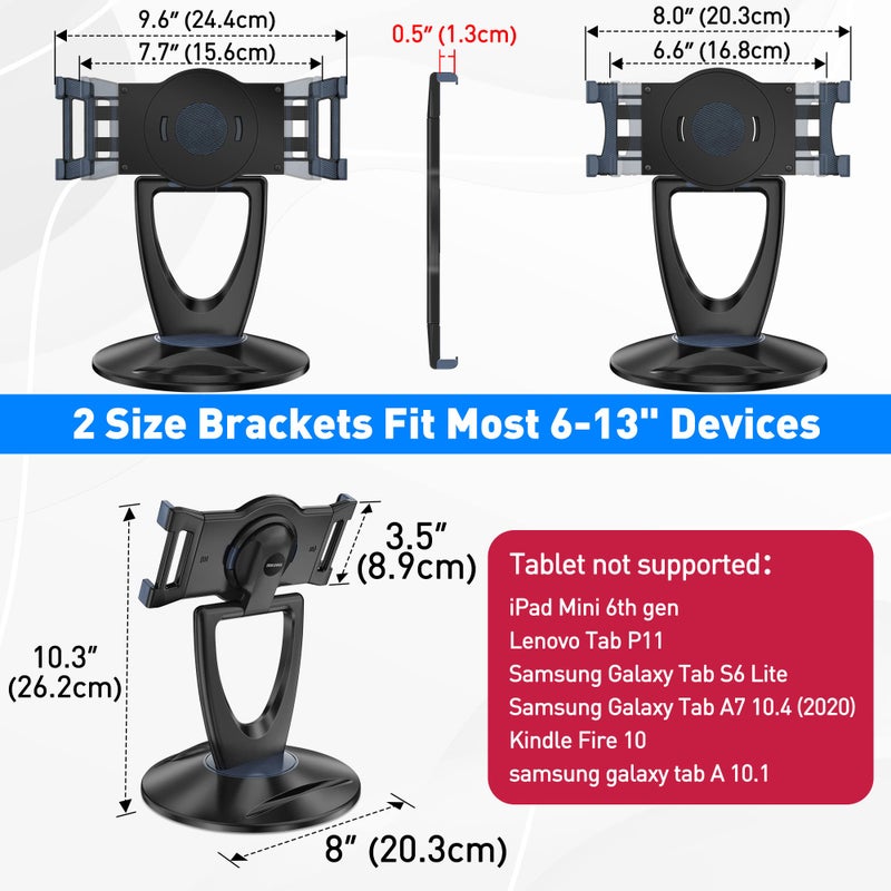 iPad Tablet Stand Holder for Desk - 6 inch to 13 inch - Stable, Adjustable - 360° Swivel Angle Pen Phone iPad Stand for Store, Retail Kiosk, Reception, Home Office, Gift Ideas - Black - Image 5
