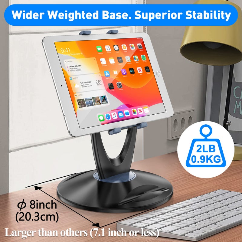 iPad Tablet Stand Holder for Desk - 6 inch to 13 inch - Stable, Adjustable - 360° Swivel Angle Pen Phone iPad Stand for Store, Retail Kiosk, Reception, Home Office, Gift Ideas - Black - Image 2