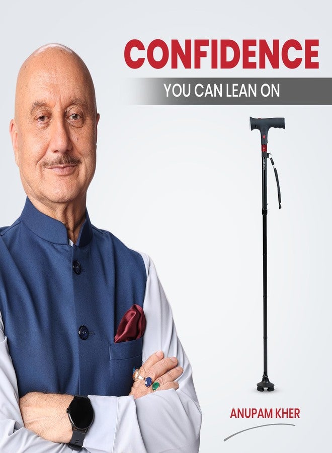 AGEasy Antara AGEasy Walking Stick with SOS Alarm Button for Men & Women | Walking Cane for Old People | Walk Stick with Adjustable Height | Support Stick (Foldable Walking Stick with SOS Alarm) - Image 2