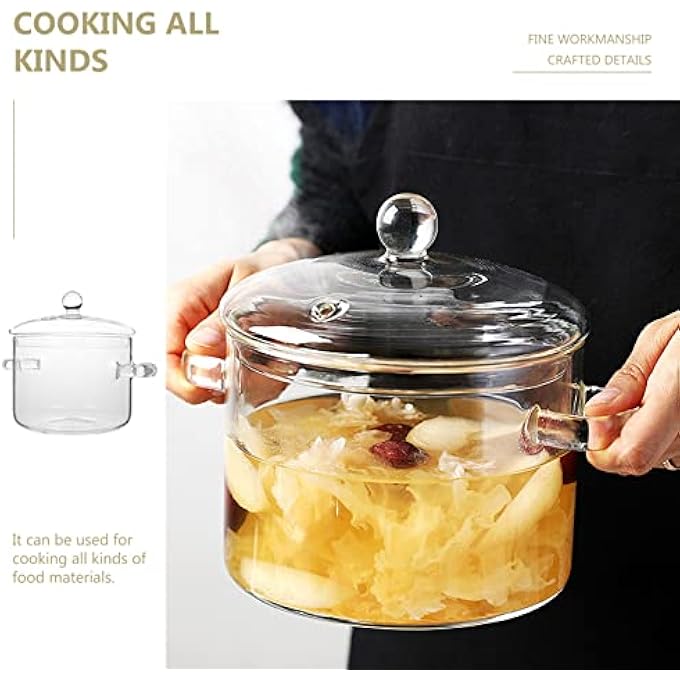 Vaguelly Glass Cooking Pot Clear Saucepan With Lid Simmer Pot Stew Pot DoubleHandle Cookware Microwave Stove Dishwasher Safe Potpourri Pot For Milk Pasta Noodles Soup 1900Ml - Image 2