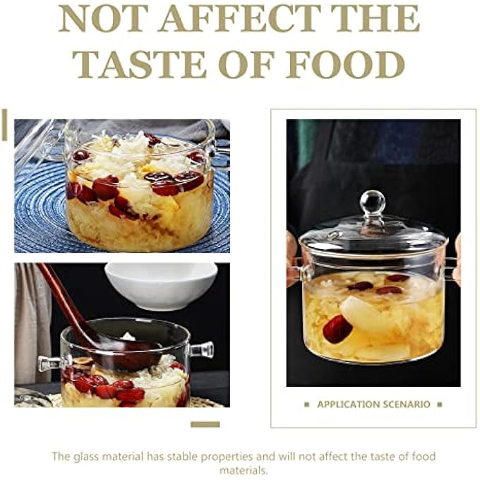 Vaguelly Glass Cooking Pot Clear Saucepan With Lid Simmer Pot Stew Pot DoubleHandle Cookware Microwave Stove Dishwasher Safe Potpourri Pot For Milk Pasta Noodles Soup 1900Ml - Image 3