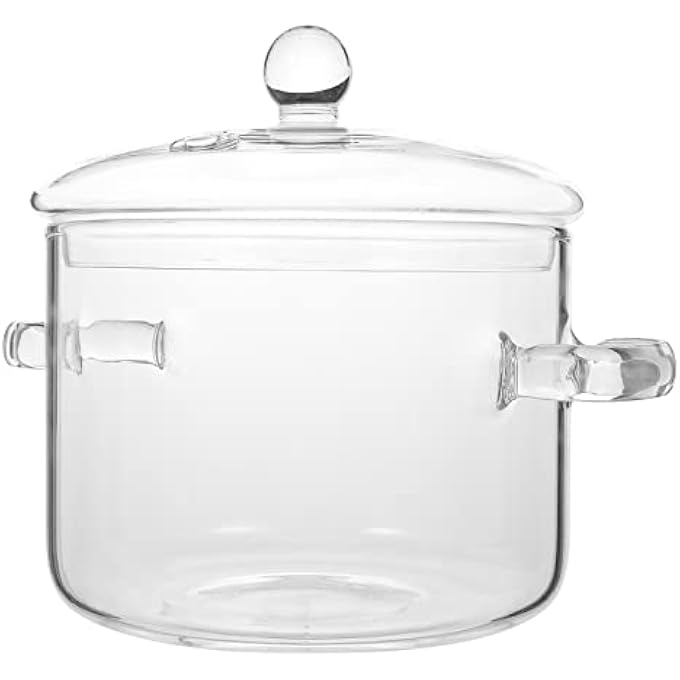Vaguelly Glass Cooking Pot Clear Saucepan With Lid Simmer Pot Stew Pot DoubleHandle Cookware Microwave Stove Dishwasher Safe Potpourri Pot For Milk Pasta Noodles Soup 1900Ml - Image 1