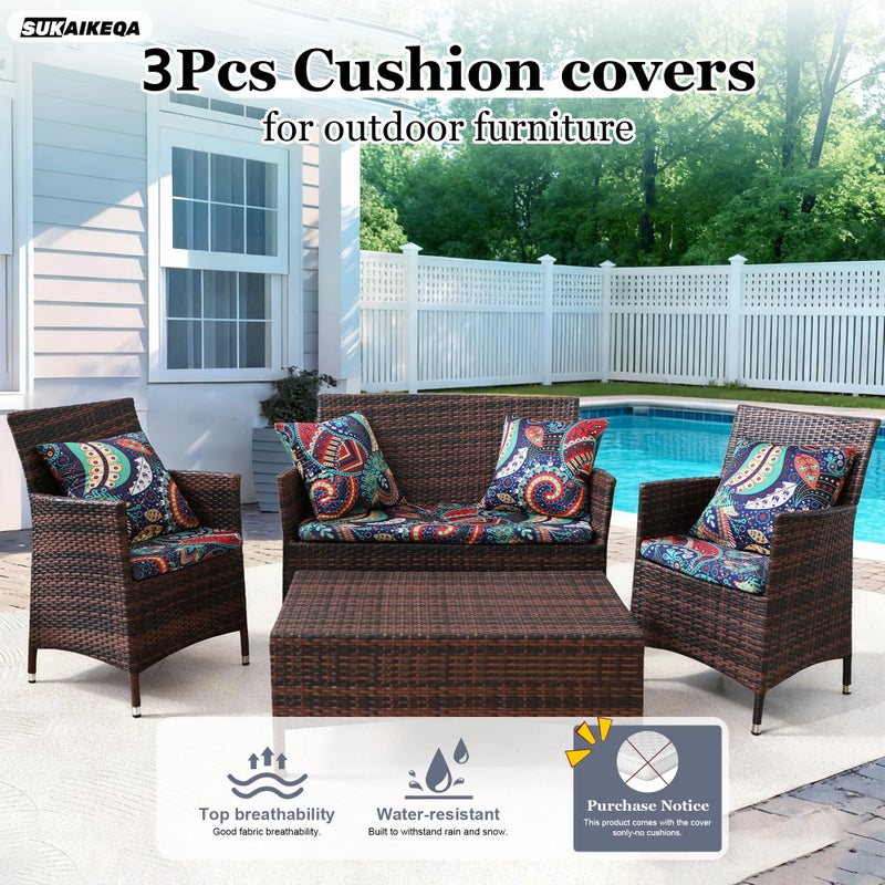 SUKAIKEQA Waterproof 3-Piece Patio Sofa Cushion Cover Set - Replacement Covers for Outdoor Wicker Furniture, Bench & Seat Cushions - Image 4