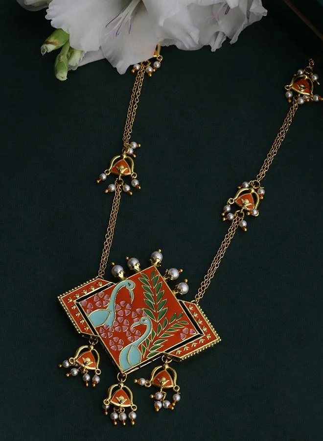 VOYLLA Tahira Peacock Red Statement Necklace
