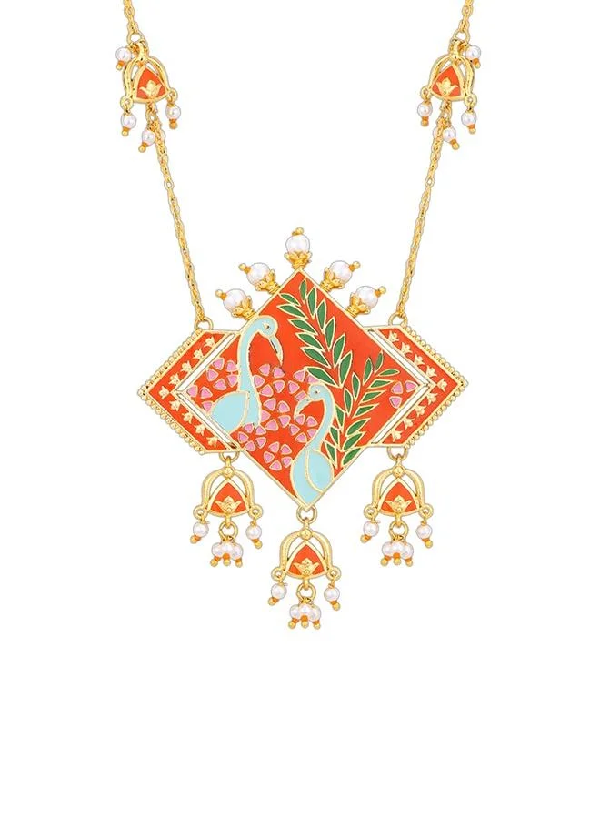 VOYLLA Tahira Peacock Red Statement Necklace