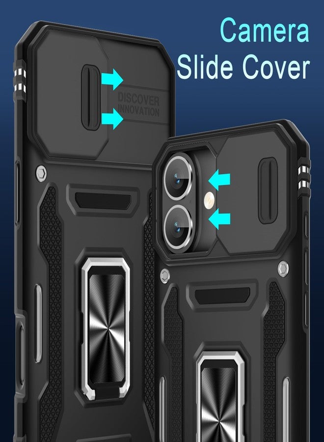 DEERLAMN Case for iPhone 16 Plus with Slide Camera Cover+Screen Protector (1 Pack), Rotated Ring Kickstand Military Grade Shockproof Protective Cover-Black - Image 2