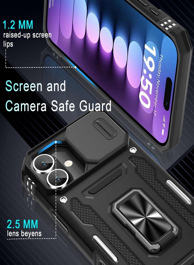 DEERLAMN Case for iPhone 16 Plus with Slide Camera Cover+Screen Protector (1 Pack), Rotated Ring Kickstand Military Grade Shockproof Protective Cover-Black - Image 5