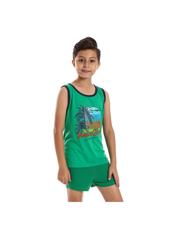 Andora بيجامة مطبوعة بدون أكمام - أخضر وأزرق داكن - Image 2