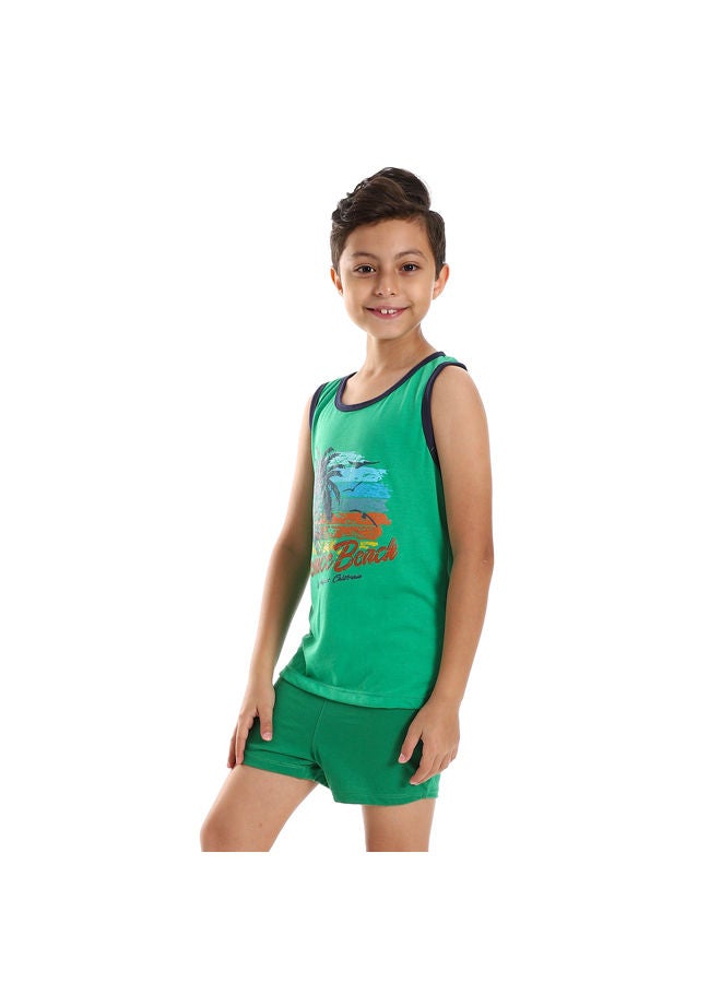 Andora بيجامة مطبوعة بدون أكمام - أخضر وأزرق داكن - Image 3