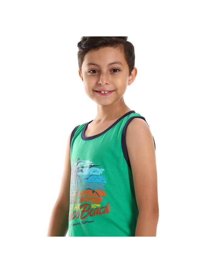 Andora بيجامة مطبوعة بدون أكمام - أخضر وأزرق داكن - Image 4