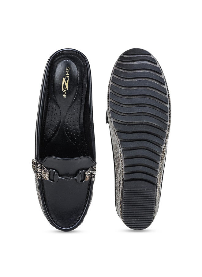 She Zone أحذية لوفرز خفيفة الوزن للنساء من شيزون باللون الأسود - Image 5