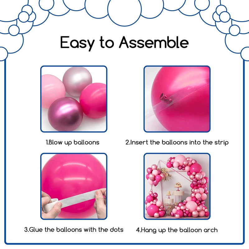 COKAOBE Pink Balloons Garlands Arch Kit, 124pcs Hot Pink Pastel Pink Metallic Magenta Latex Balloons for Wedding Engagement Princess Theme Birthday Bridal Shower Baby Shower Party Decorations - Image 3