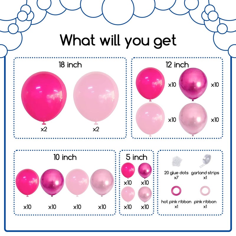 COKAOBE Pink Balloons Garlands Arch Kit, 124pcs Hot Pink Pastel Pink Metallic Magenta Latex Balloons for Wedding Engagement Princess Theme Birthday Bridal Shower Baby Shower Party Decorations - Image 2