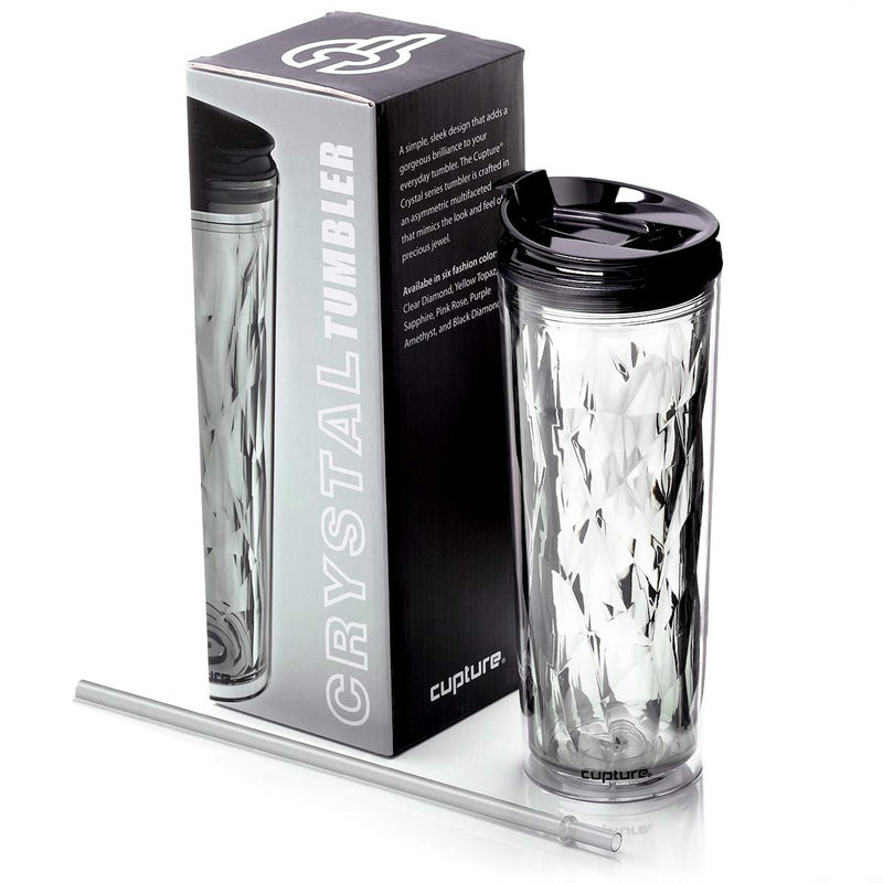 Cupture Crystal Click  Seal Shake Tumbler Cup for Hot or Cold Drinks  22 oz Black Diamond
