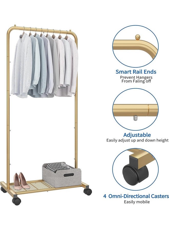 سيمبل تريدنج رف ملابس قياسي بسيط وعصري، رف ملابس متحرك مع رف تخزين شبكي بعجلات، لون أصفر ذهبي - Image 5