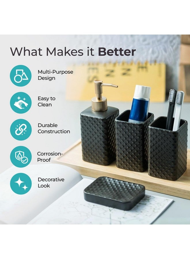 The Better Home مجموعة الحمام السيراميكية 4 قطع من ذا بيتر هوم | موزع صابون للحمام (350 مل)، حوامل فرشاة الأسنان وحامل صابون للحمام | ملحقات الحمام | موزع غسول اليد | علبة صابون | أسود - Image 3