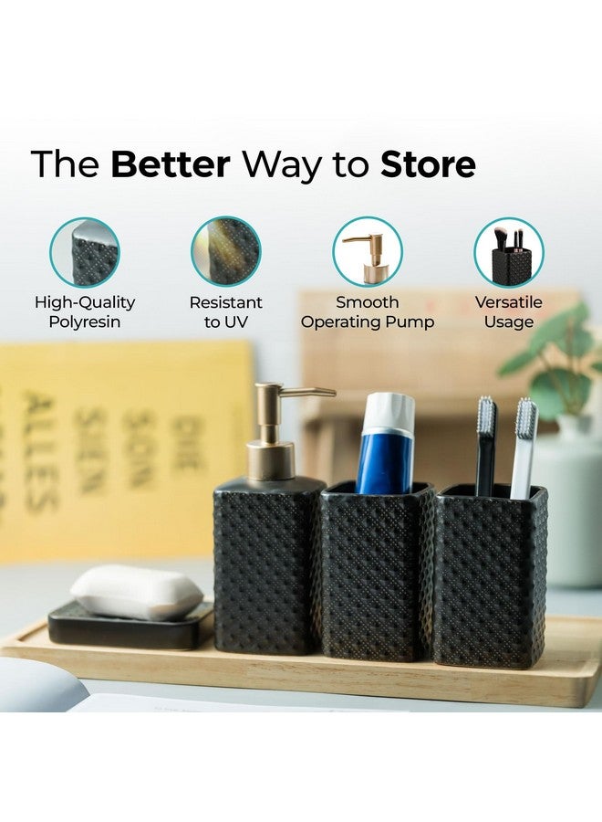 The Better Home مجموعة الحمام السيراميكية 4 قطع من ذا بيتر هوم | موزع صابون للحمام (350 مل)، حوامل فرشاة الأسنان وحامل صابون للحمام | ملحقات الحمام | موزع غسول اليد | علبة صابون | أسود - Image 4