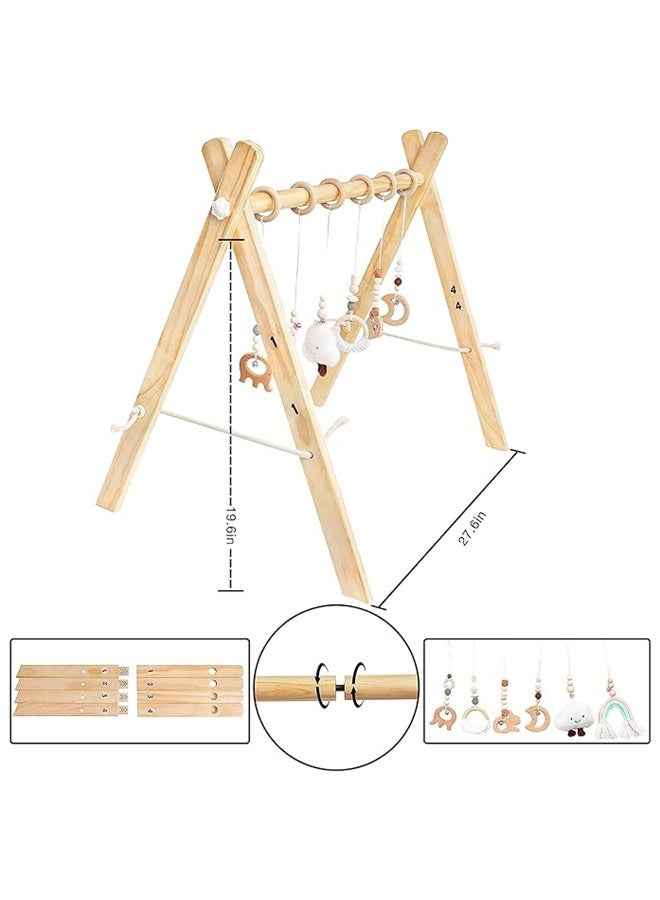 Beauenty Wooden Baby Gym With 6 Hanging Toys Foldable Baby Play Gym Frame Activity Gym Hanging Bar  - Image 2