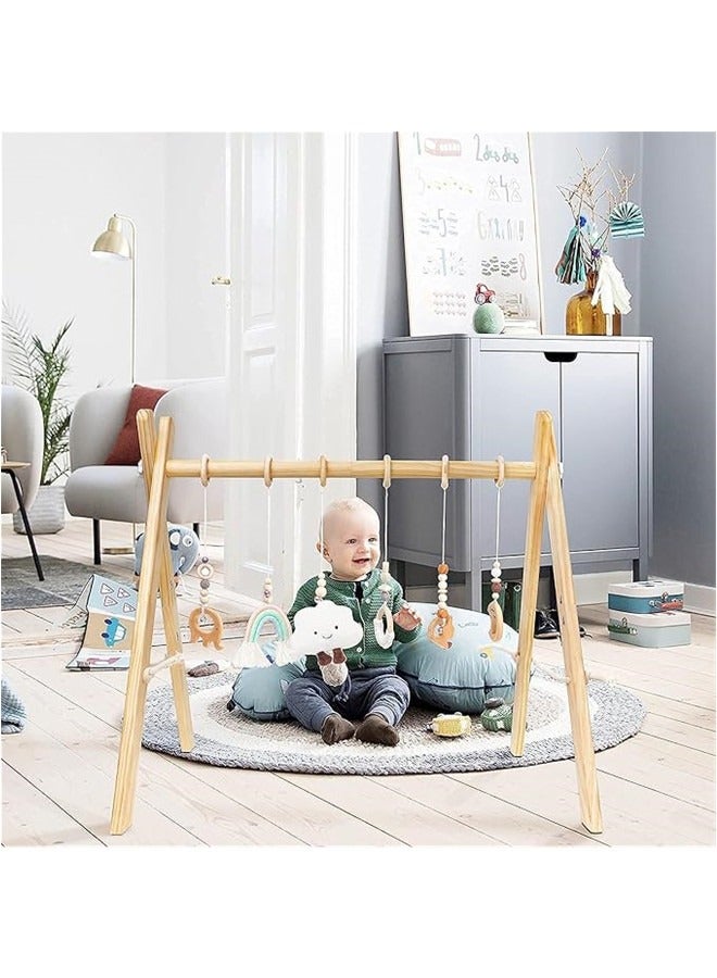 Beauenty Wooden Baby Gym With 6 Hanging Toys Foldable Baby Play Gym Frame Activity Gym Hanging Bar  - Image 5