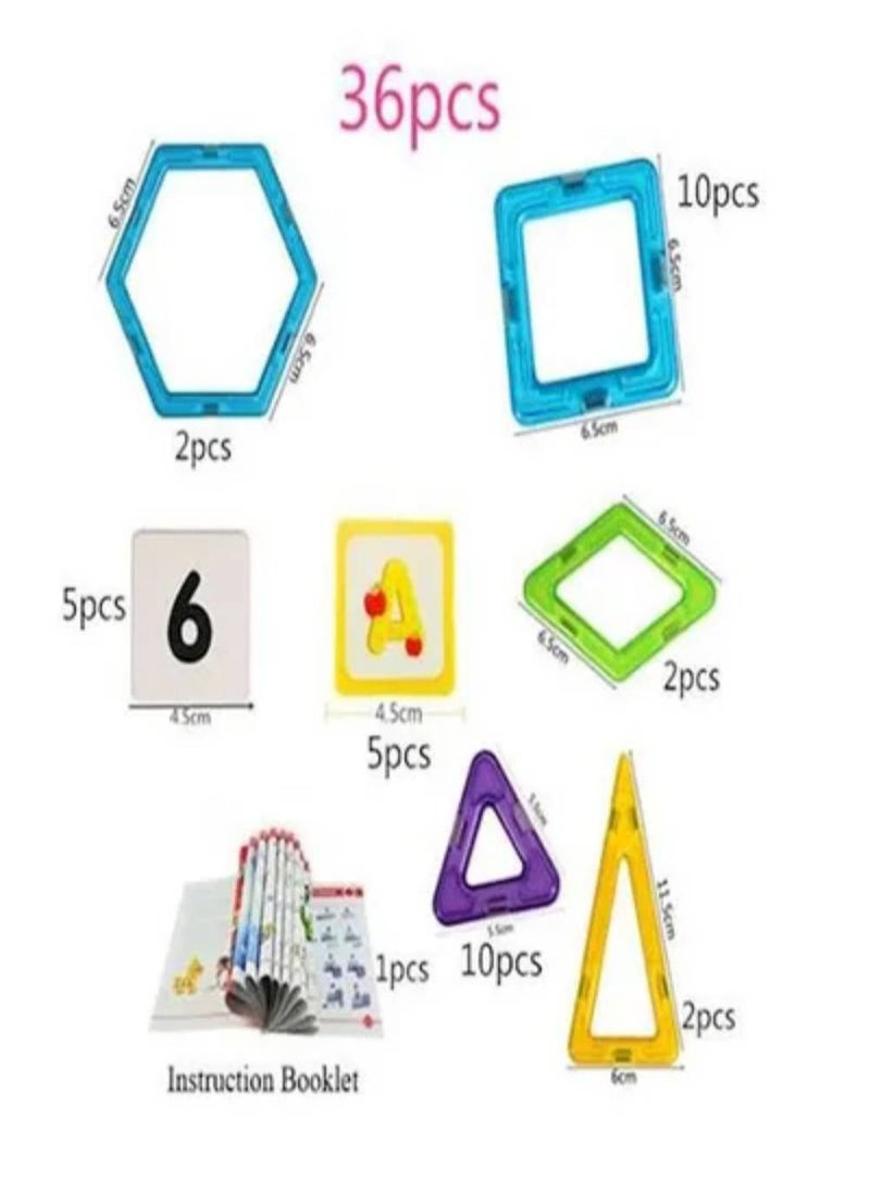 McDou - 36-Piece Educational Magnetic Colorful Tiles Set Durable  Sturdy With Instruction Booklet for 3-4 Years - Image 1
