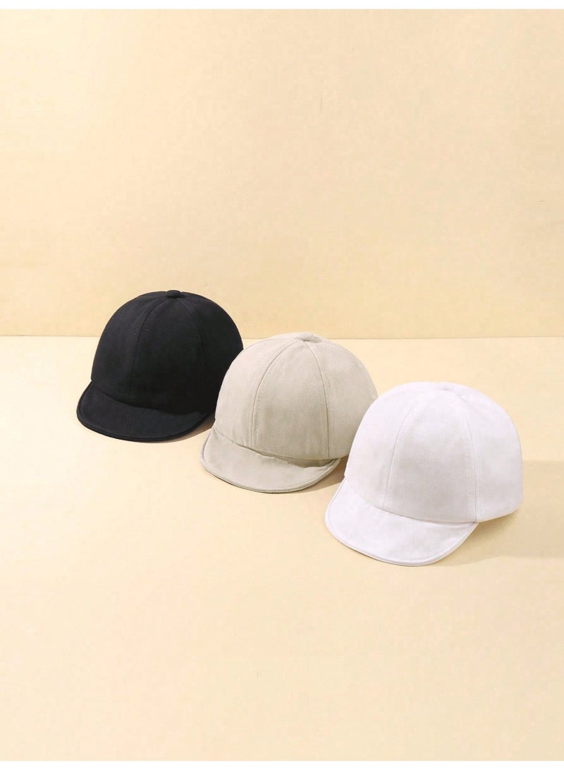 Summer Accessories 3 Pieces Kids Adjustable Cap Hats In Black, Beige And White, Daily Caps For School, Play, Sports And Outdoor Trips For Boys And Girls, Age 3 To 12 Months - Image 1