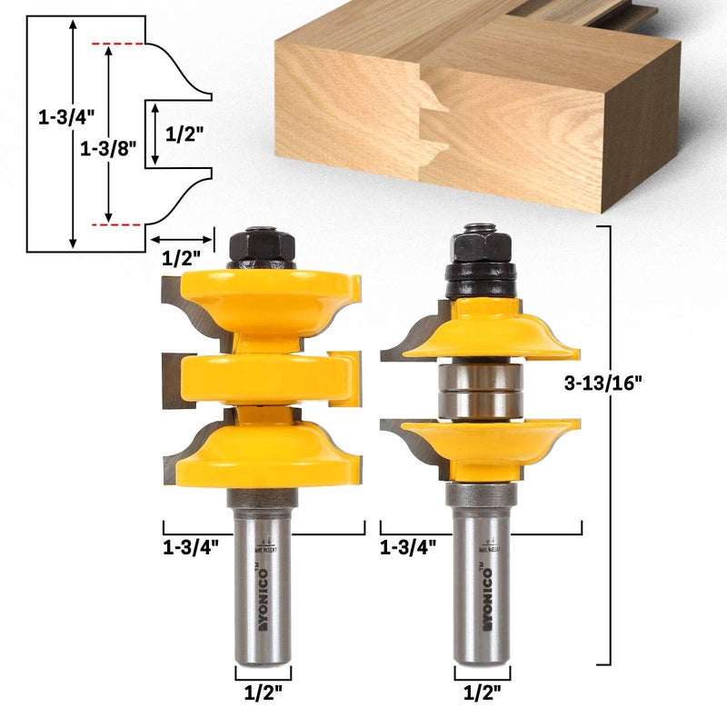 YONICO Router Bits Set Rail and Stile 2 Bit Entry Door Ogee 1/2-Inch Shank 12265 - Image 2