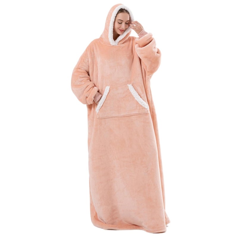 Wearable Blanket Hoodie for WomenKidsMen Oversized  Cozy Sherpa Lined Hoodie Sweatshirt BlanketPinkOversized