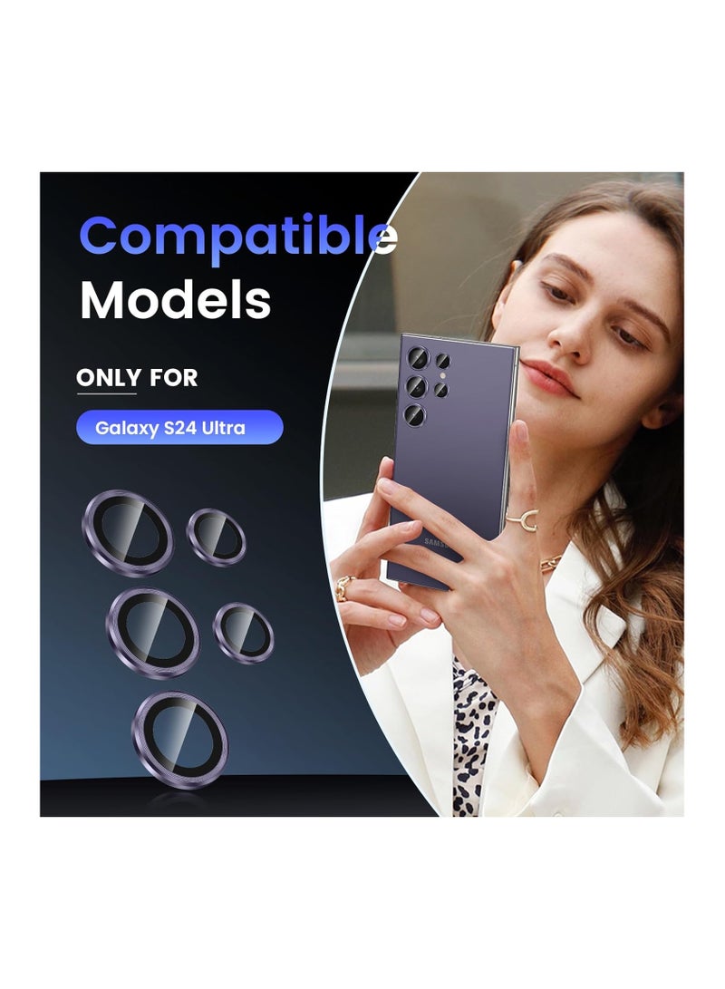 Samsung Galaxy S24 Ultra Camera Lens Protector, 9H Tempered Glass Camera Cover Screen Protector, Metal Individual Ring for Samsung Galaxy S24 Ultra - Titanium Violet - Image 2