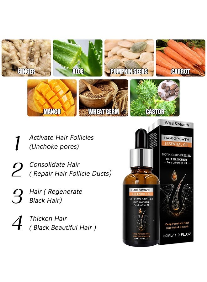 West&Month Hair Growth Essential Oil 30ML, Has The Effect Of Activating And Unblocking Pores, Repairing Hair Follicle Tubes, And Stimulating The Growth Of Dark Hair, Promotes Stronger, Healthier Hair - Image 3