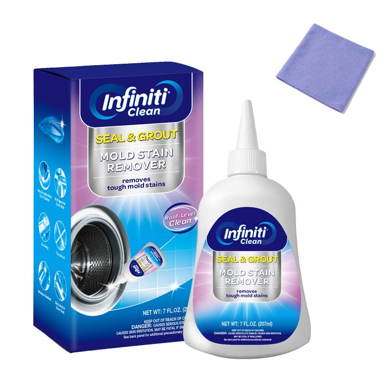 Mold Stain Remover Gel Cleaner Heavy Duty Cleaning Solution for Front Loader Washing Machine Seal, Bathroom Grout, Shower, Caulk - with 11.81" x 11.81" Purple Microfiber Cloth (7 fl oz) - Image 1