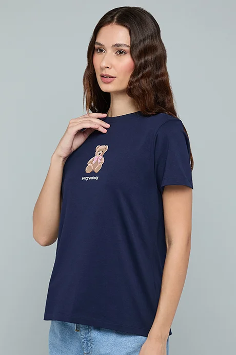 أر أند بي Teddy Print T-Shirt with Crew Neck and Short Sleeves