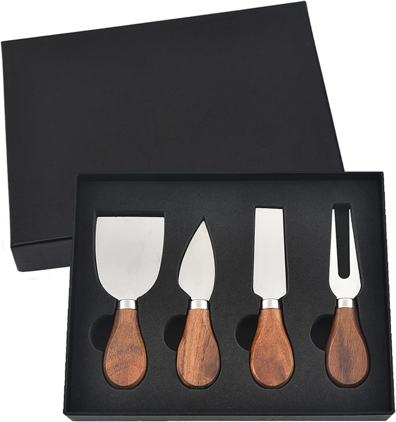 KT-GARY 4Pcs Cheese Knife Set - Stainless Steel Cheese Knives with Acacia Wood Handle - Charcuterie Knife Set for Party and Holiday - Image 1